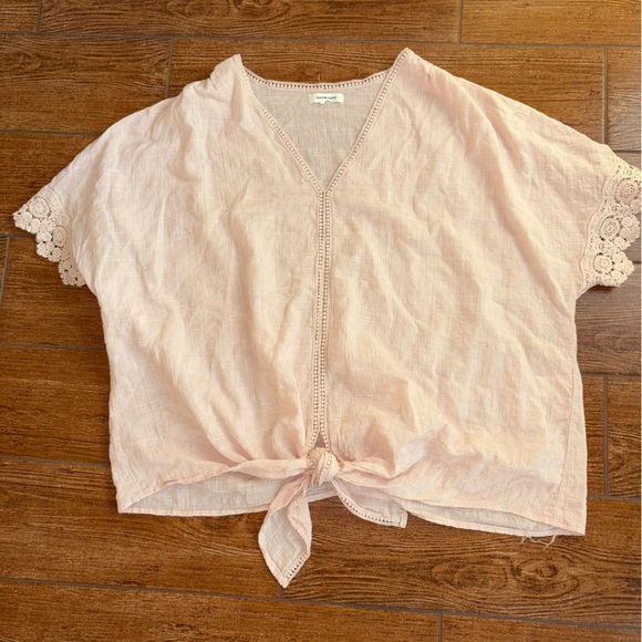 Max Studio Blush Tie-Front Blouse with Crochet Trim - Picture 1 of 4